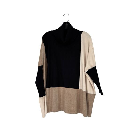 Aedan Colorblock Oversized Sweater Soft Stretch Knit Medium Beige Black Cream - Picture 4 of 10